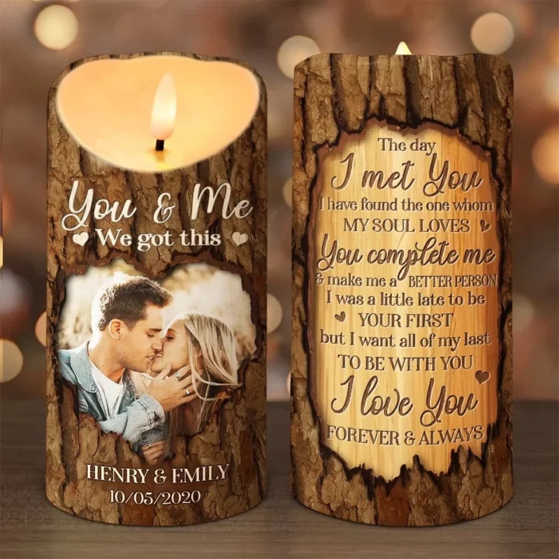 Custom Photo You Complete Me And Make Me A Better Person - Couple Personalized Custom LED Candle - Christmas Gift For Husband Wife, Anniversary