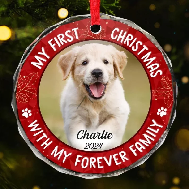 Custom Photo My Adorable Fur Baby - Dog & Cat Personalized Custom Circle Glass Ornament - Christmas Gift For Pet Owners, Pet Lovers, First Christmas