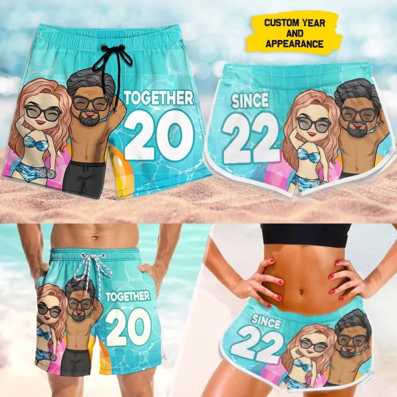 You And Me Together Since - Personalized Couple Beach Shorts - Gift For Couples, Husband Wife - Image 4