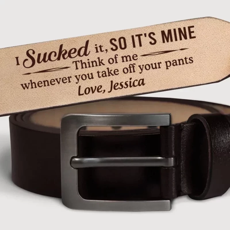 Think Of Me Whenever You Take Off Your Pants - Couple Personalized Custom Engraved Leather Belt - Gift For Husband Wife, Anniversary - Image 3