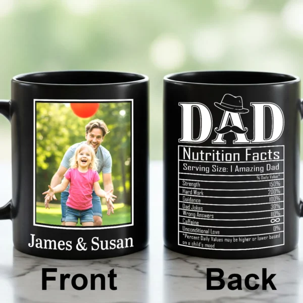 Custom Black Mug - Dad Nutrition Facts - Personalized Father's Day