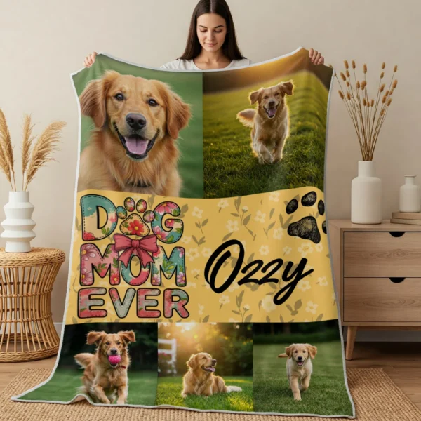 Custom Blanket - Dog Mom Ever - Personalized Gifts to Dog Mom, Pet Lovers