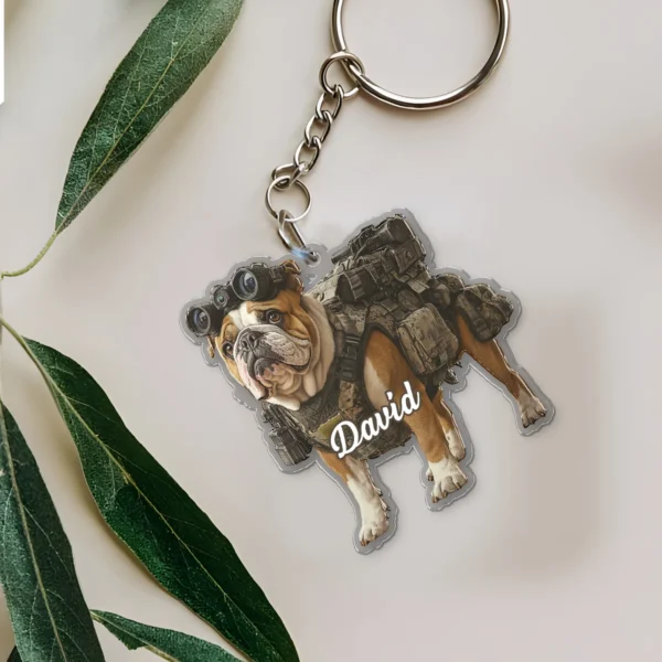 Custom Acrylic Keychain - Army Dog, Bulldog, Beagle, Bloodhound, Boxer - Personallized Gifts to Dog Lovers, Army Dog Mom, Dog Dad