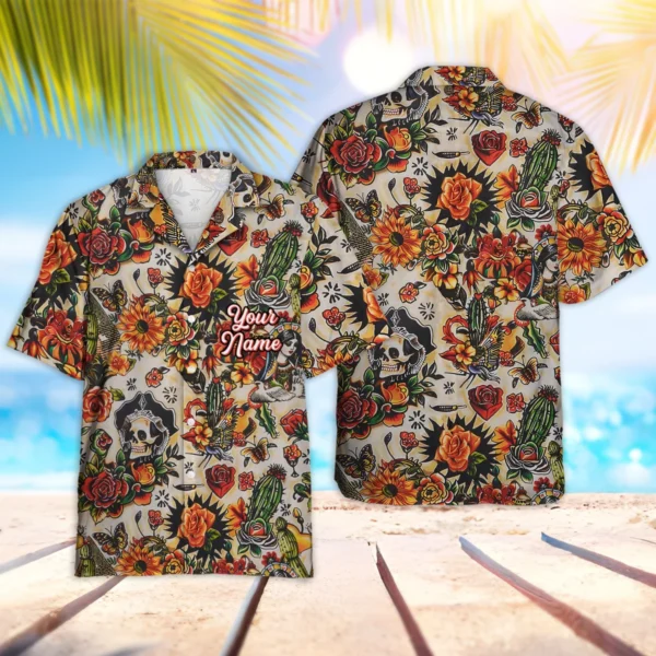Custom Hawaiian Shirt - Floral Skull - Personalized Gifts to Husband, Boyfriends