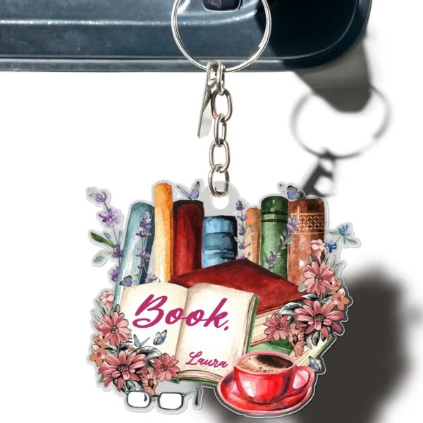 Custom Acrylic Keychain - Book, Coffee And Glasses – Personalized Gift To Book Lovers